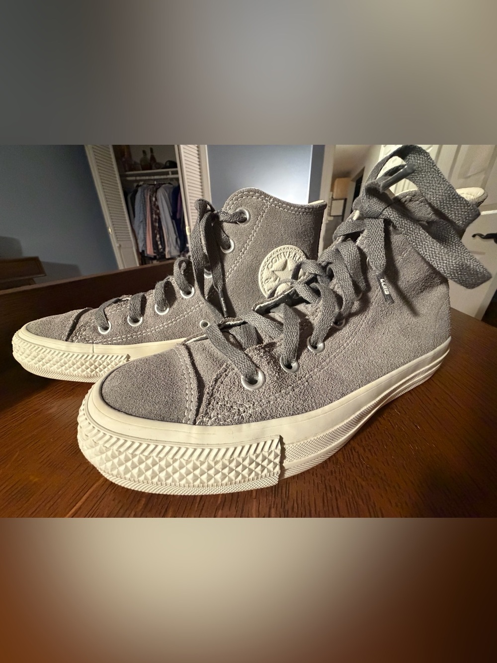Converse High Top Sneakers in Gray Suede~Mens Size 5.5~Womens Size 7.5